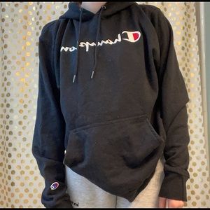 champion black hoodie. size large. cozy and soft,